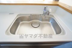 広々とした凸型シンクに洗剤ポケットを標準装備。大きなお鍋など洗いやすいです。洗剤や石鹸、スポンジもすっきりできる収納付き。