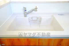 広々とした凸型シンクに洗剤ポケットを標準装備。大きなお鍋など洗いやすいです。洗剤や石鹸、スポンジもすっきりできる収納付き。