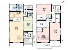 LDK広々17帖＾＾ 和室・WIC2ヵ所・バルコニー有。 リビング上部の吹抜は、明るく開放的な空間を演出します。