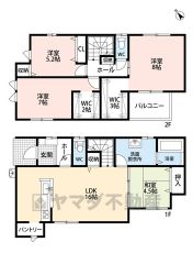 LDKと隣接する和室を合わせて広々20.5帖＾＾和室は急な来客にも対応できます＾＾ キッチン横広めのパントリー・WIC2カ所・バルコニー有＾＾