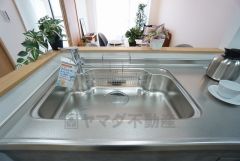 広々とした凸型シンクに洗剤ポケットを標準装備。大きなお鍋など洗いやすいです。洗剤や石鹸、スポンジもすっきりできる収納付き。