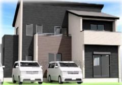 （1号棟）完成予想図。 流行に左右されないベーシックなカラーリングは、永住にふさわしい佇まいです＾＾