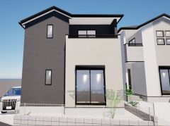 完成予想図。1号棟。幅広のインナーバルコニーがアクセントとなったハイセンスな外観です。最新の設備で気持ちの良い新生活を送りませんか。