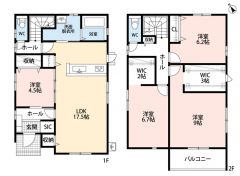 玄関にはシューズインクローク付き＾＾大型のWIC付き主寝室＾＾2階居室は全室6帖以上ありゆとりある設計＾＾