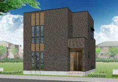 （1号棟）完成予想図 流行に左右されないベーシックなカラーリングは、永住にふさわしい佇まいです。 建物ごとに間取りや色味が異なりますので、ぜひ一度現地で見比べてください