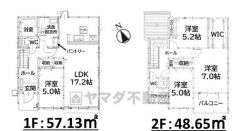 LDK広々17帖以上。 リビング3面採光＾＾ WIC・南面バルコニー・パントリー有。 全居室フローリングでお掃除ラクラク＾＾