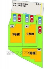 1号棟。カースペースは2台付き。敷地面積広々51坪。