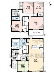 5LDKのゆとりのある間取り＾＾洋室4部屋あり、お子様が大きくなっても安心です＾＾ファミリークローク・ウォークインクローゼット・パントリー・リビング収納・廊下収納完備。