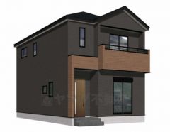 完成予想図。ブラック・ブラウンを基調としたシンプルで飽きの来ない外観です。設備仕様も充実した新築戸建です。 快適でゆとりのある生活空間で新生活を始めましょう^^