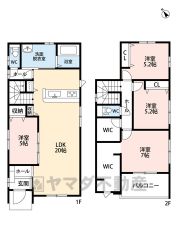 LDK広々20帖。 WIC・パントリー・バルコニー・ファミリークローク有。リビング階段。全居室フローリングでお掃除ラクラク＾＾