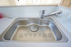 広々とした凸型シンクに洗剤ポケットを標準装備。大きなお鍋など洗いやすいです。洗剤や石鹸、スポンジもすっきりできる収納付き。