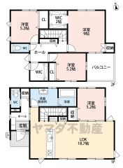 ウォークインクローゼット・パントリー・ファミリークローク・リビング収納・廊下収納完備＾＾リビング3面採光、全居室2面採光で日当たり風通し良好です＾＾