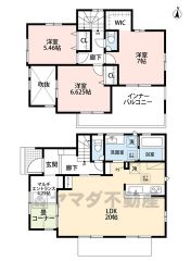 LDK広々20帖。 和室・スタディカウンター・土間・WIC・南面バルコニー有。 陽当たり風通しの良い南向き＾＾