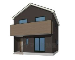 （2号棟）完成予想図。ブラウンを基調としたシンプルで飽きの来ない外観です。 10年間の瑕疵保証が付いた安心の新築戸建。最新の設備で気持ちの良い新生活を送りませんか。