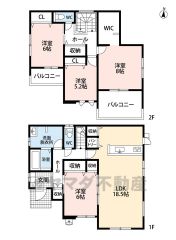 LDK広々約18.5帖。 WIC・パントリー・廊下収納・南面バルコニー2ヵ所有＾＾ 全居室南向きで日当たり良好＾＾