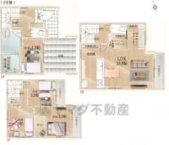 リビング広々約19帖の大空間です＾＾ ファミリークローク・スタディーカウンター・ウォークインクローゼット・キッチン横可動棚収納あり＾＾