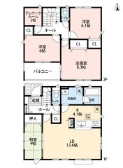 LDK13.6帖。和室・テレワークルーム・南面バルコニー有り。全居室2面採光＾＾
