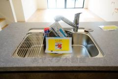 広々とした凸型シンクに洗剤ポケットを標準装備。大きなお鍋など洗いやすいです。洗剤や石鹸、スポンジもすっきりできる収納付き。