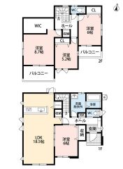 LDK広々18.5帖＾＾ WIC・パントリー・バルコニー2ヵ所有。 リビングは陽当たり、風通しの良い3面採光です＾＾