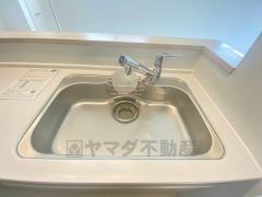 広々とした凸型シンクに洗剤ポケットを標準装備。大きなお鍋など洗いやすいです。洗剤や石鹸、スポンジもすっきりできる収納付き。