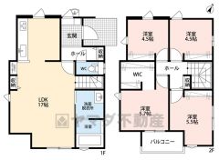 LDK広々約17帖。 スタディカウンター・WIC・バルコニー・廊下収納有＾＾