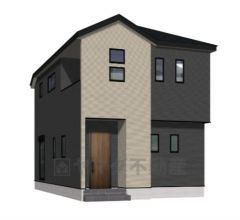 （1号棟）完成予想図 ブラック・ベージュを基調としたシンプルで飽きの来ない外観です。 流行に左右されないベーシックなカラーリングは、永住にふさわしい佇まいです。