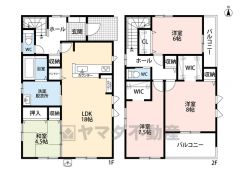 LDK広々約18帖＾＾ スタディカウンター・パントリー・廊下収納・WIC・2面バルコニー有。
