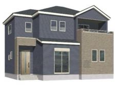 完成予想図。ネイビーを基調としたシンプルで飽きの来ない外観です。流行に左右されないベーシックなカラーリングは、永住にふさわしい佇まいです。