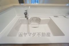 色も形もキレイなシンクは、広さも確保しているので、大きめの鍋も簡単に洗えます。
