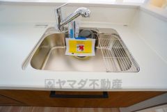 広々とした凸型シンクに洗剤ポケットを標準装備。大きなお鍋など洗いやすいです。洗剤や石鹸、スポンジもすっきりできる収納付き。