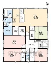 平屋住宅で生活導線がスムーズです＾＾ リビング約19帖の空間。ウォークインクローゼット・パントリー・ランドリールームなど収納が豊富です＾＾