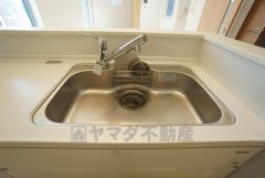 広々とした凸型シンクに洗剤ポケットを標準装備。大きなお鍋など洗いやすいです。洗剤や石鹸、スポンジもすっきりできる収納付き。