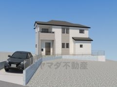 完成予想図。ホワイト・グレーを基調としたシンプルで飽きの来ない外観です。 一戸建ての多いエリア。落ち着いた雰囲気で快適な生活を送れます。