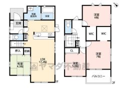 リビングイン階段でご家族が自然に顔を合わせられる間取り。2階は洋室が3部屋あるので、お子様が大きくなっても安心ですね＾＾