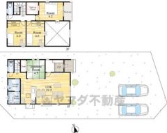 2号地。駐車スペースはゆとりある2台分を確保。マイカー用に、お客さま用に、余裕を持ってご利用いただけます。