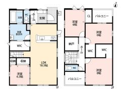LDK広々18.5帖。リビングエアコン・ファミリークローゼット・パントリー・WIC2ヵ所・2面バルコニー・納戸有＾＾