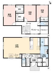 リビングは20帖の開放感あふれる空間です。2階は洋室が3部屋あるので、お子様が大きくなっても安心ですね＾＾