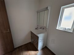 レバーシャワーで引き出して使用できます。収納も一体型になっているので、ドライヤーやヘアアイロンの置き場に困りませんね。