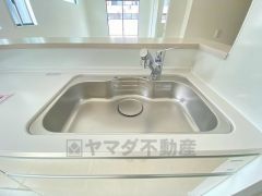 色も形もキレイなシンクは、広さも確保しているので、大きめの鍋も簡単に洗えます。