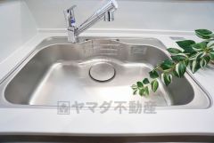 色も形もキレイなシンクは、広さも確保しているので、大きめの鍋も簡単に洗えます。