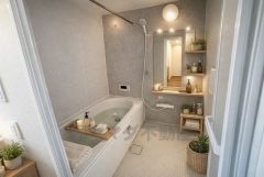 写真の家具・インテリアはイメージCG画像です。1日の疲れを癒すくつろぎのバスルーム。足を伸ばしてもゆったりと入れるサイズです。お子様と一緒にお風呂に入っても狭くないですね^^