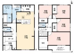 LDK広々17帖。キッチン横収納・WIC・インナーバルコニー有＾＾全居室フローリング＾＾