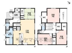 敷地面積83坪以上。LDK広々18.5帖。和室・スタディーカウンター・パントリー・2面バルコニー・WIC・廊下収納あり＾＾ ご家族のコミュニケーションが増えるリビング階段です＾＾