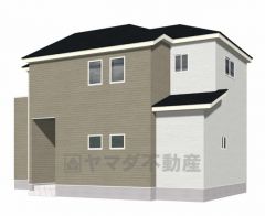 1号棟。シンプルでいつまでも飽きのこないデザインが周囲の環境に調和し、どんなご家族にもフィットするデザインです。