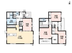 約19.6帖のLDK＾＾隣接する約6帖の洋室と繋げると25帖以上の大空間が広がります＾＾バルコニー2カ所＾＾キッチンに勝手口付き＾＾