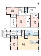 LDK広々約18帖。パントリー・ファミリークローク・WIC・バルコニー有＾＾全居室収納有、2面採光＾＾