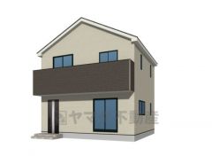 （1号棟）完成予想図。ベージュ・ブラウンを基調としたシンプルで飽きの来ない外観です。 流行に左右されないベーシックなカラーリングは、永住にふさわしい佇まいです。