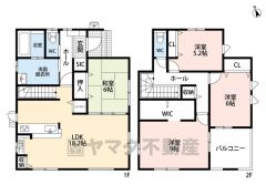 LDK広々18.2帖＾＾ スタディーカウンター・パントリー・SIC・WIC・南面バルコニー有＾＾ リビングからの続き間として和室6帖をご用意しました。