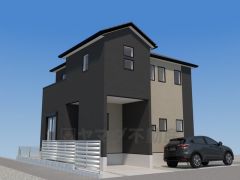 完成予想図。ブラック・ベージュを基調としたシンプルで飽きの来ない外観です。流行に左右されないベーシックなカラーリングは、永住にふさわしい佇まいです。