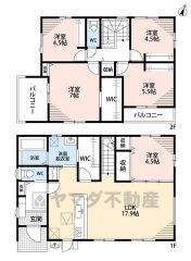 LDK広々約17.9帖＾＾ パントリー・WIC・ファミリークローク・2面バルコニー・廊下収納有。 全居室フローリングでお掃除ラクラク。 南東向きで陽当たり良好＾＾